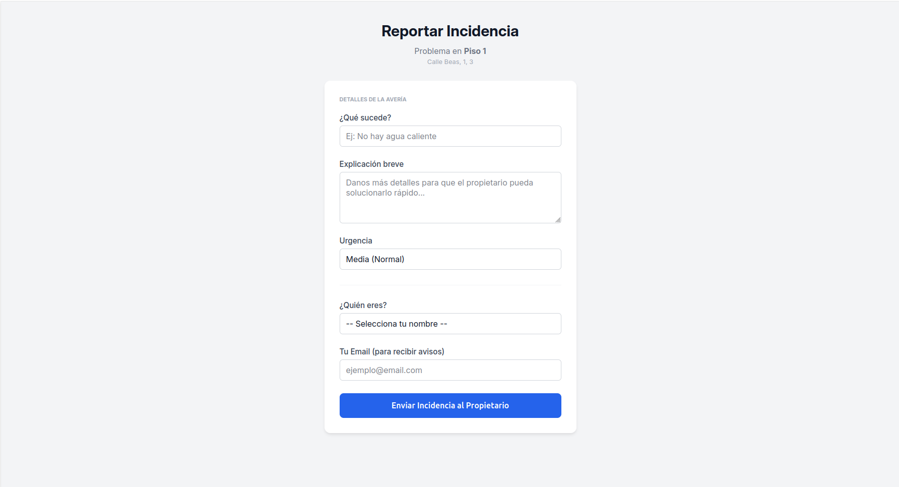 Formulario de reporte para inquilinos desde móvil